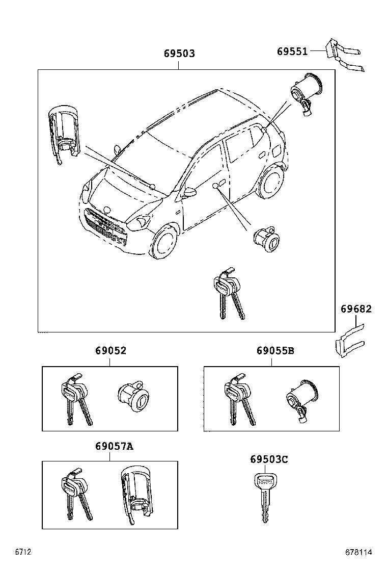 69052-BZ140 CYLINDER & KEY SET, DOOR LOCK, LH product image