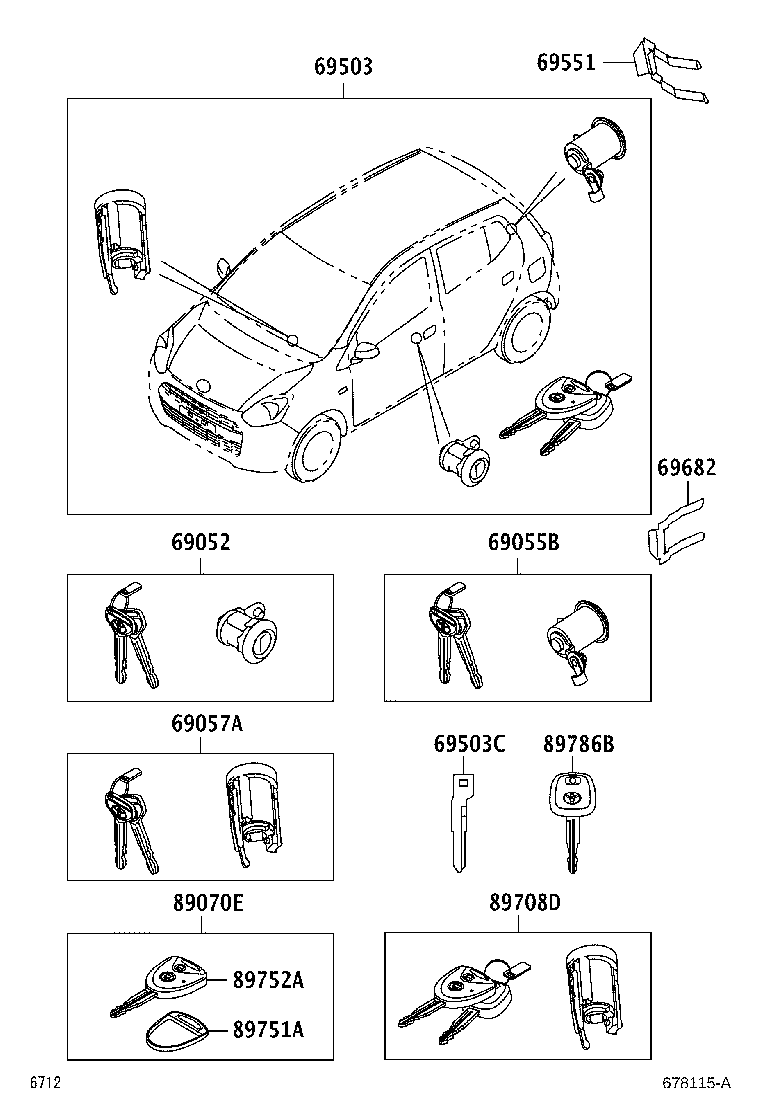 69052-BZ140 CYLINDER & KEY SET, DOOR LOCK, LH product image