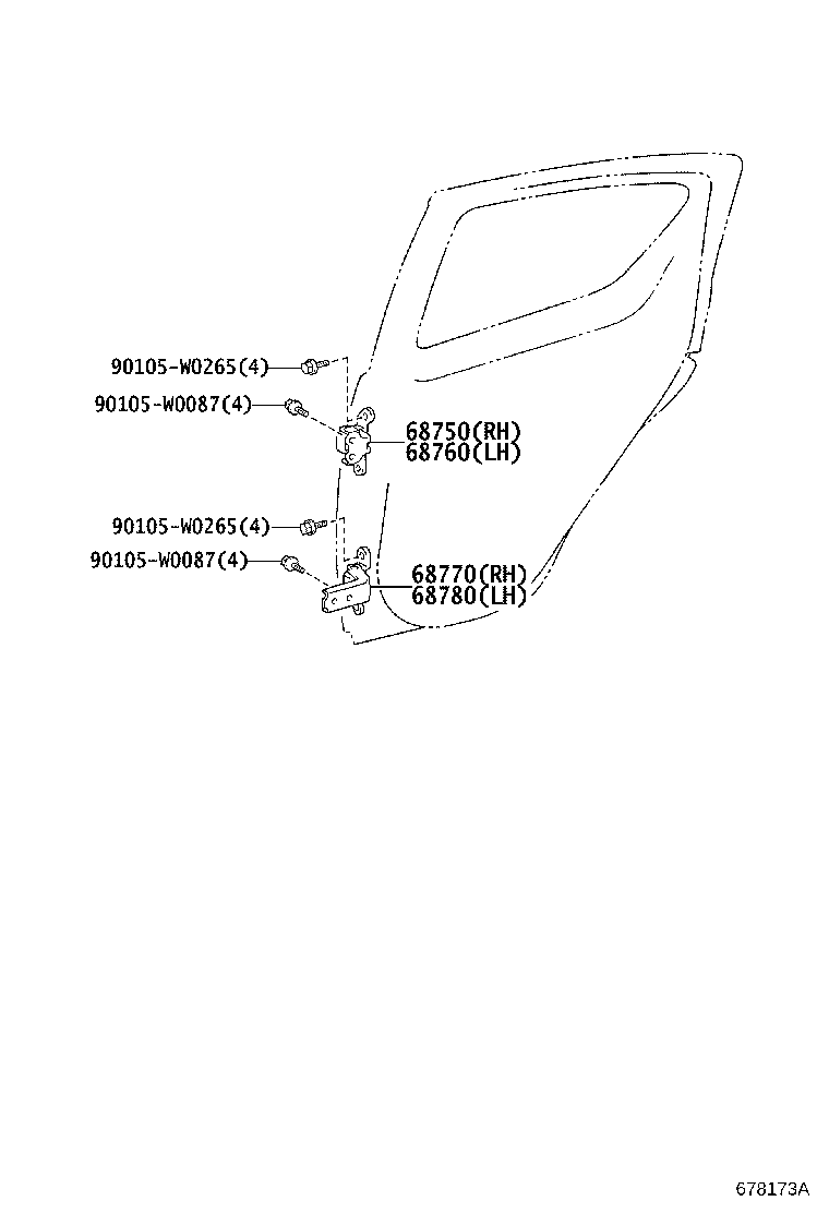 68780-05020 HINGE ASSY, REAR DOOR, LOWER LH product image