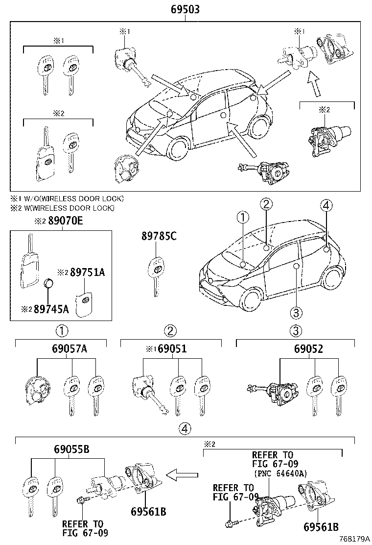 69057-0H080 CYLINDER & KEY SET, IGNITION SWITCH LOCK product image