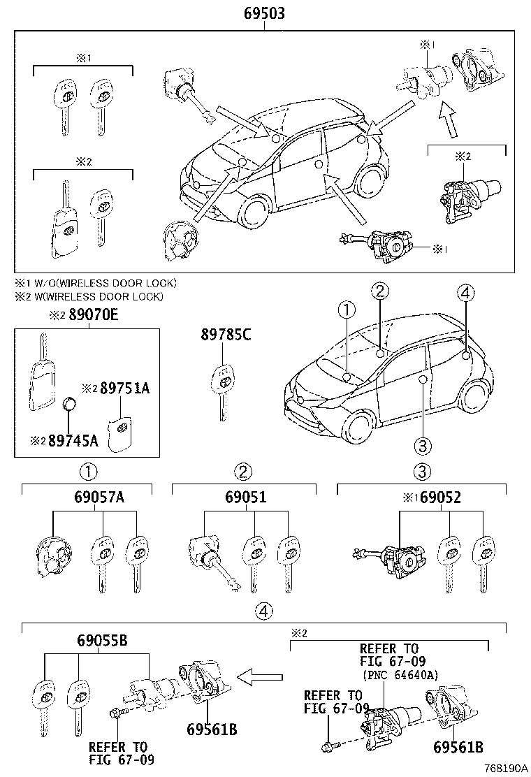 69057-0H080 CYLINDER & KEY SET, IGNITION SWITCH LOCK product image