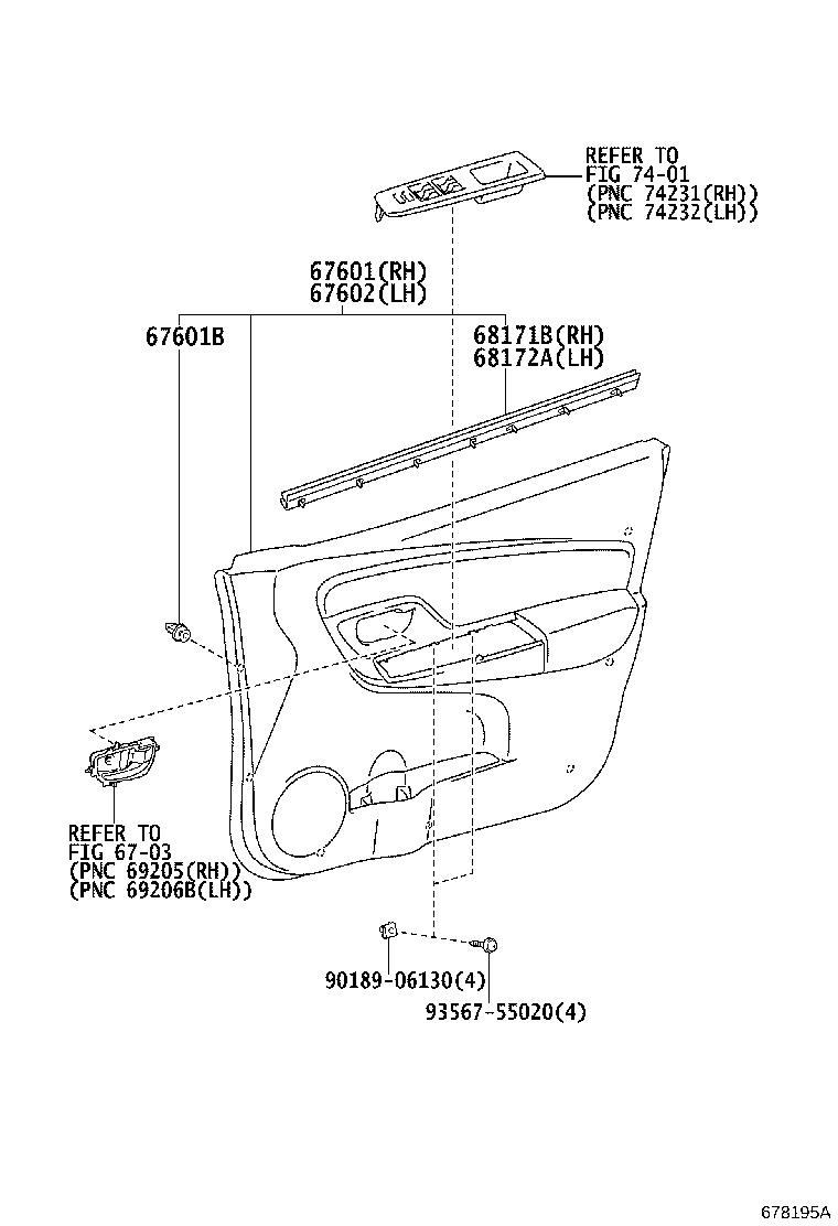 67862-52241 WEATHERSTRIP, FRONT DOOR, LH product image