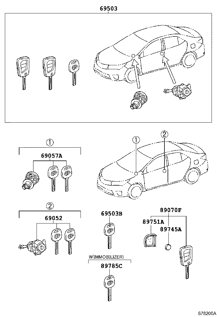 69052-02400 CYLINDER & KEY SET, DOOR LOCK, LH product image