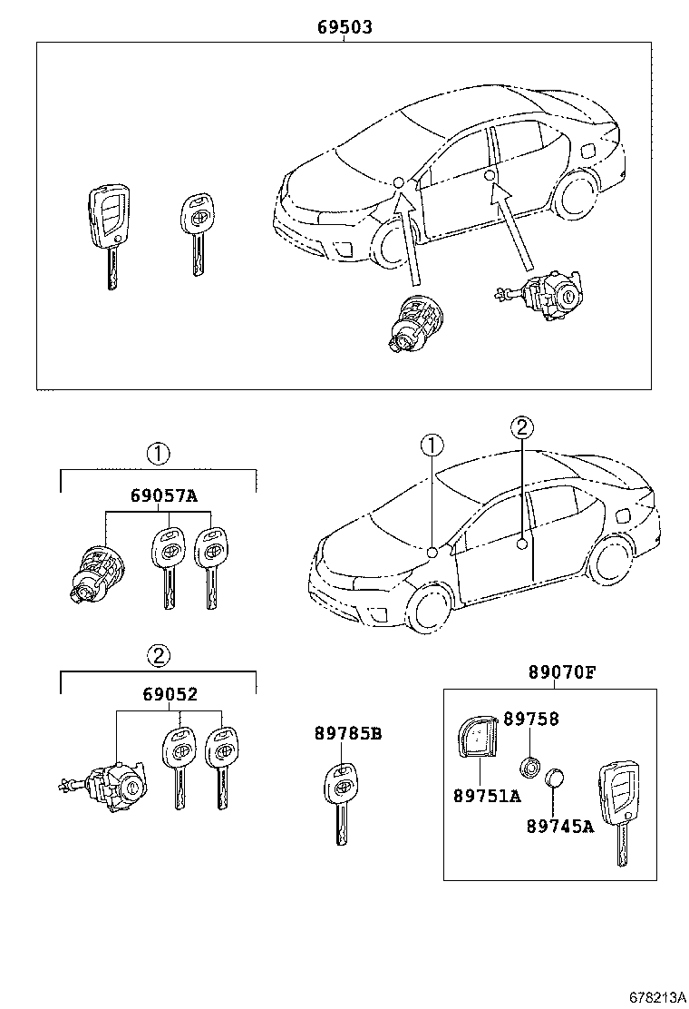 69052-02430 CYLINDER & KEY SET, DOOR LOCK, LH product image