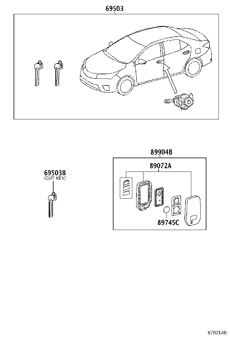 69052-02430 CYLINDER & KEY SET, DOOR LOCK, LH product image