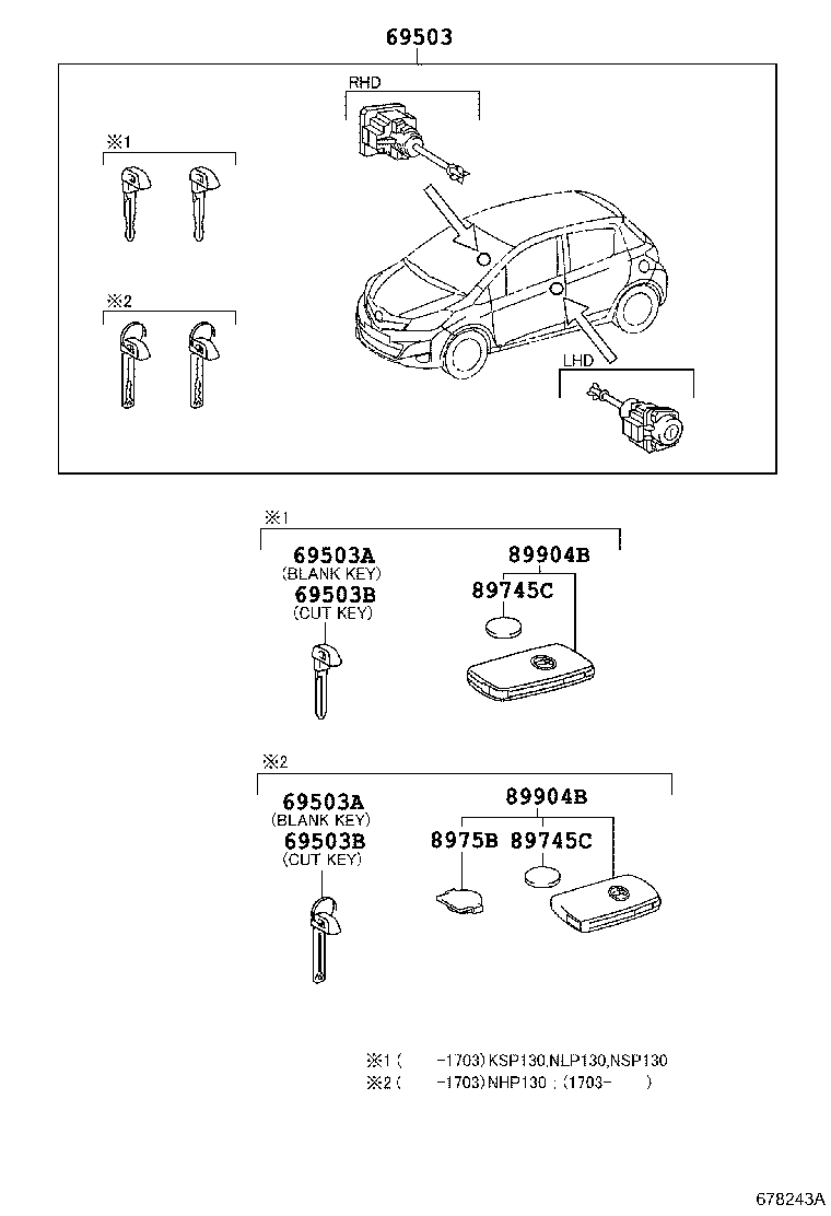 69005-0DC70 CYLINDER SET, LOCK product image