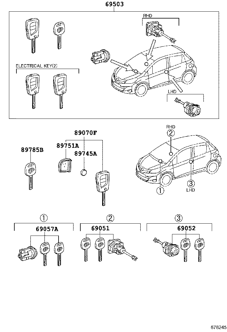 69005-0DC70 CYLINDER SET, LOCK product image