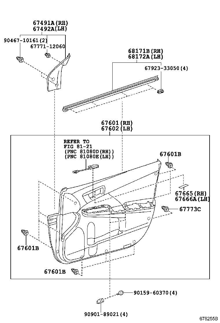 67404-33070 FRAME SUB-ASSY, FRONT DOOR, REAR LOWER LH product image