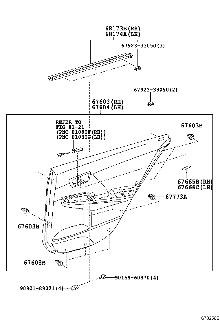 68113-33240 GLASS SUB-ASSY, REAR DOOR, RH product image