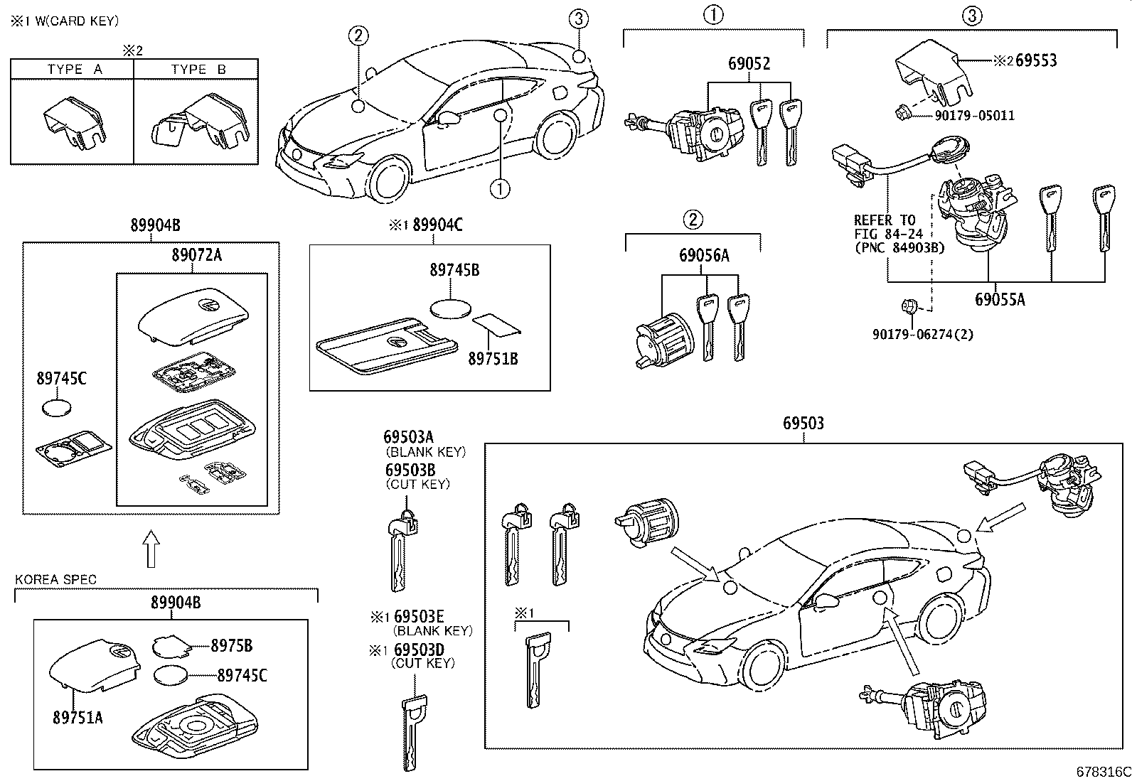 Toyota 69005-24540 CYLINDER SET, LOCK