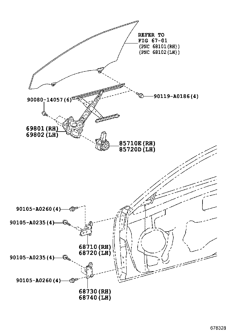 69801-06080 REGULATOR SUB-ASSY, FRONT DOOR WINDOW, RH product image