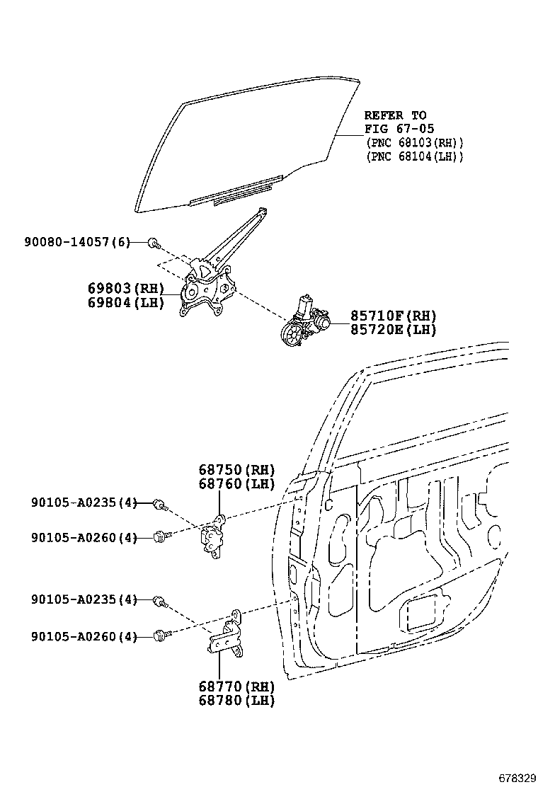 69804-06140 REGULATOR SUB-ASSY, REAR DOOR WINDOW, LH product image