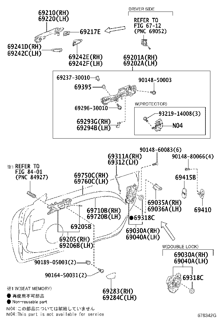 Toyota 69201-78010 FRAME SUB-ASSY, FRONT DOOR OUTSIDE HANDLE, RH