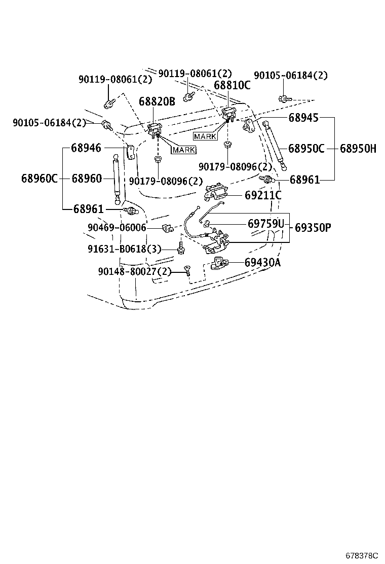 68950-52131 STAY ASSY, BACK DOOR, RH product image