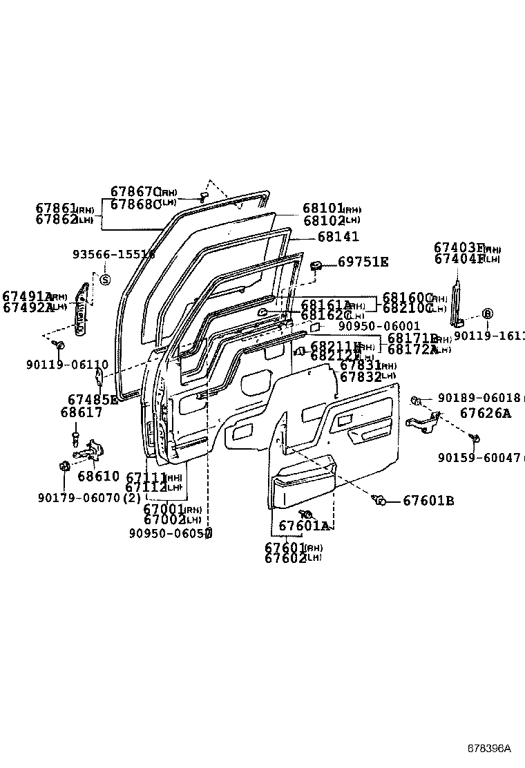 67404-95400 FRAME SUB-ASSY, FRONT DOOR, REAR LOWER LH product image