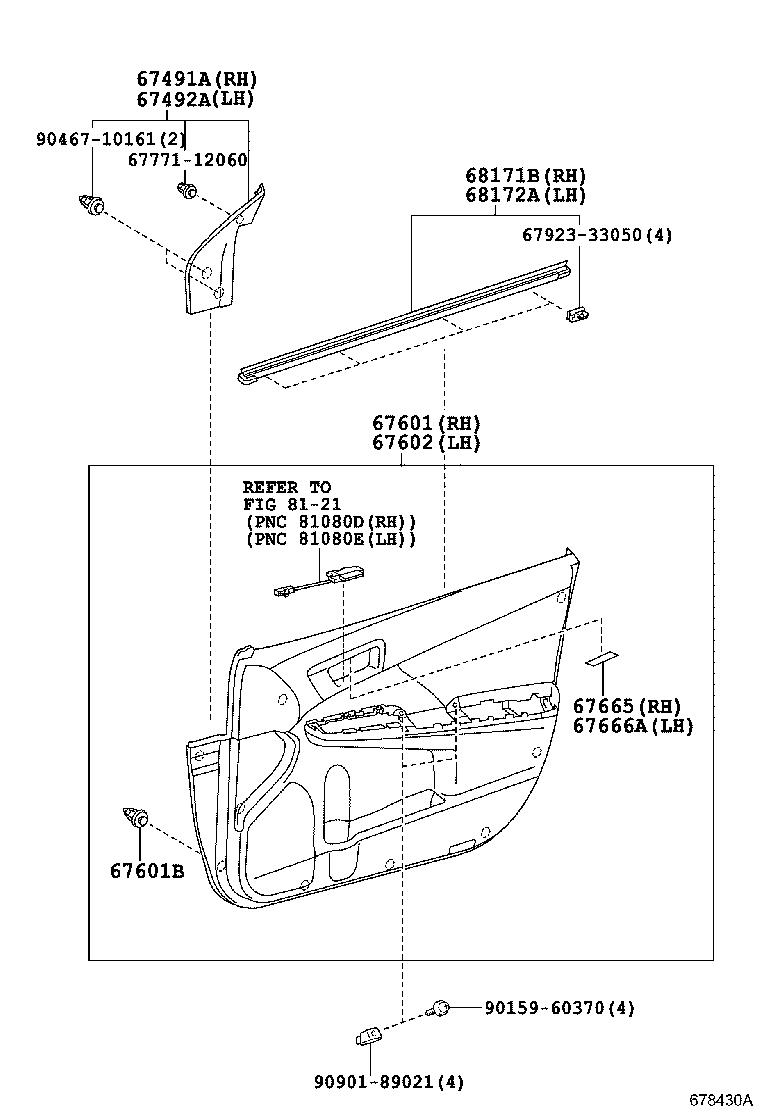 67404-33070 FRAME SUB-ASSY, FRONT DOOR, REAR LOWER LH product image