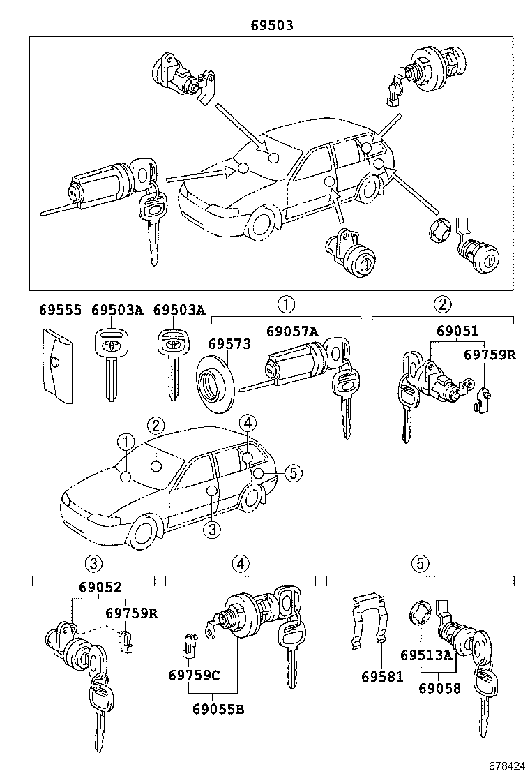 69520-12140 CYLINDER ASSY, FRONT DOOR LOCK, LH product image