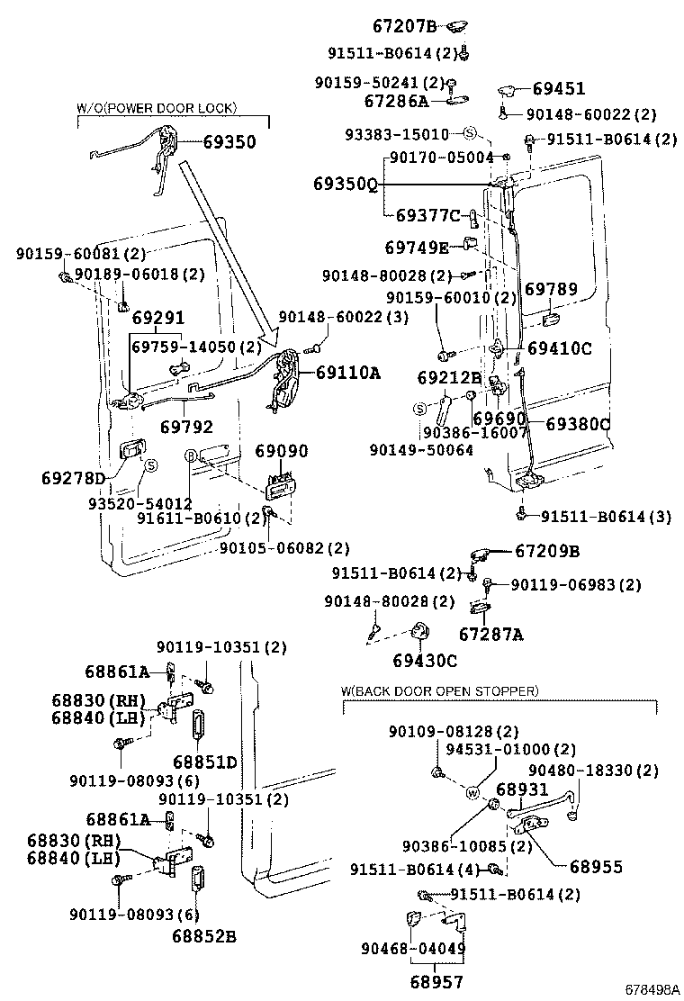 68950-39265 STAY ASSY, BACK DOOR, RH product image