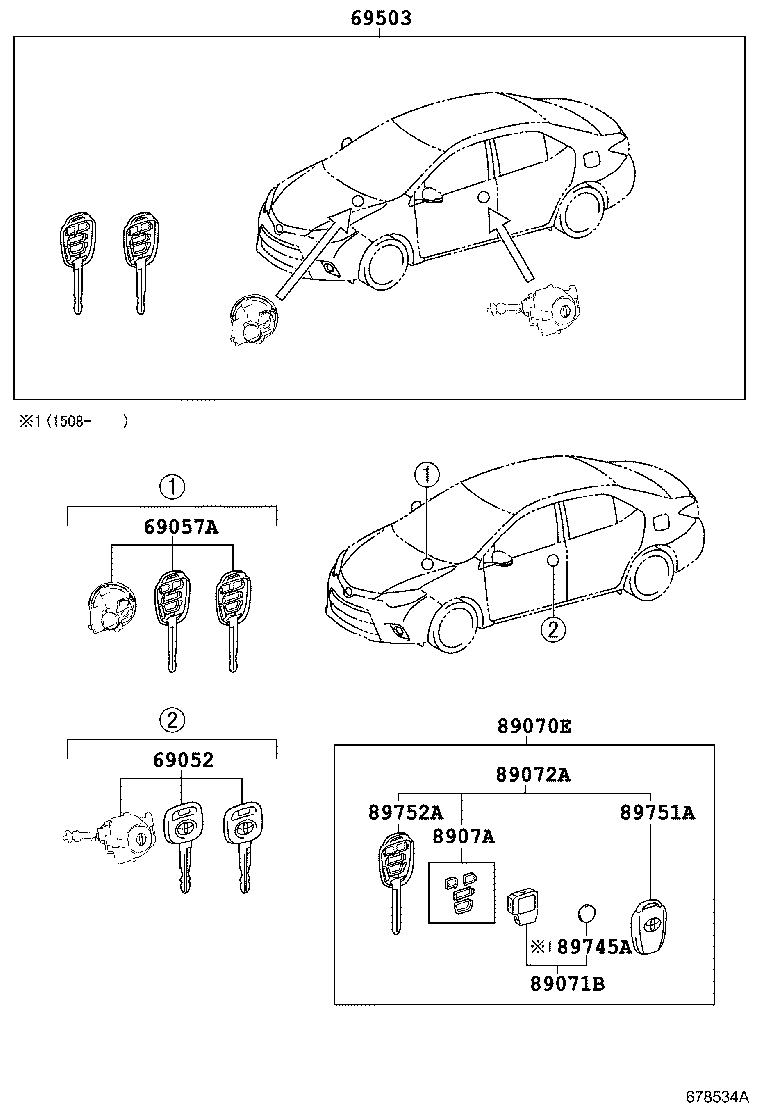 Toyota 69005-02A30 CYLINDER SET, LOCK