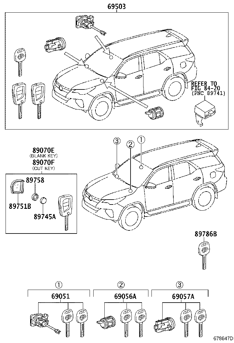 69052-0K080 CYLINDER & KEY SET, DOOR LOCK, LH product image