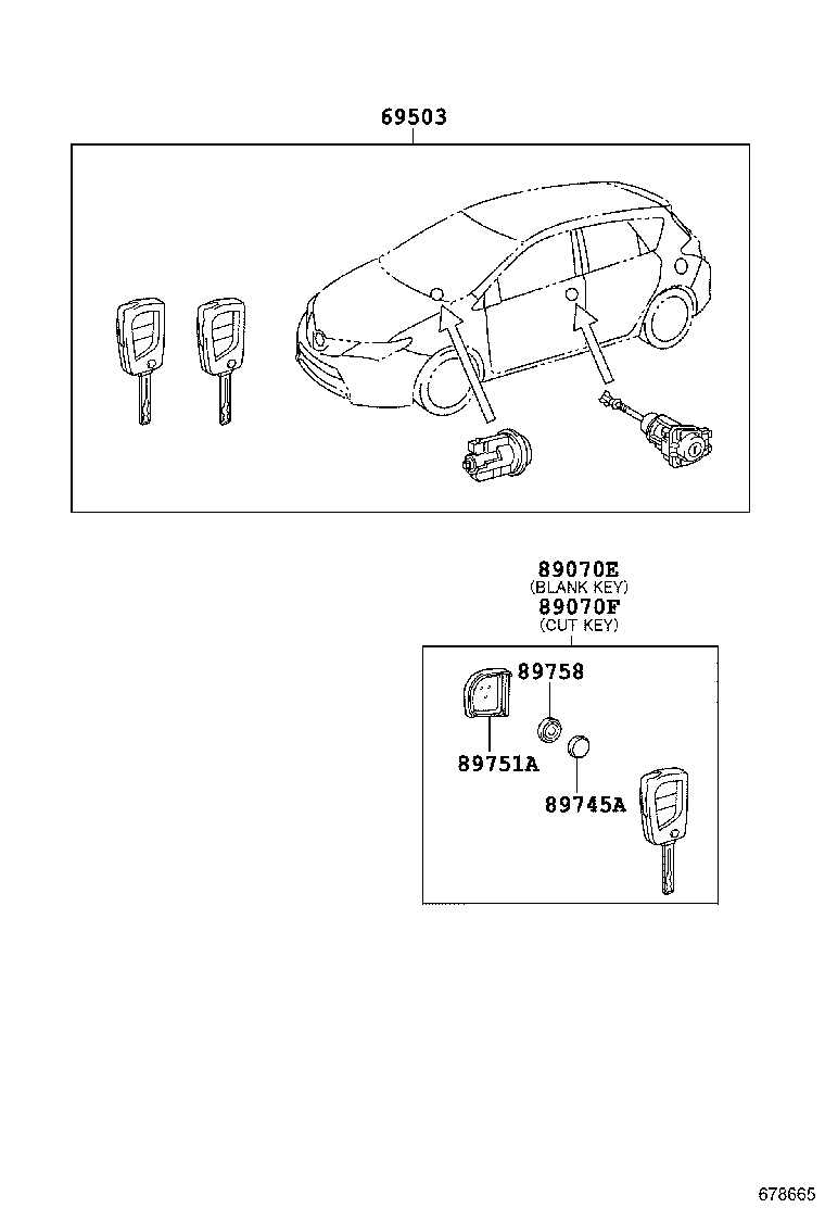 89070-12C30 TRANSMITTER ASSY, DOOR CONTROL (CUT KEY) product image