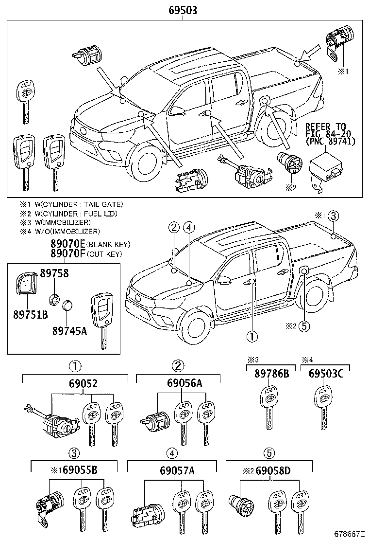 Toyota 69005-0KC00 CYLINDER SET, LOCK