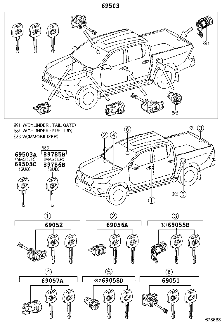 69005-0KB20 CYLINDER SET, LOCK product image