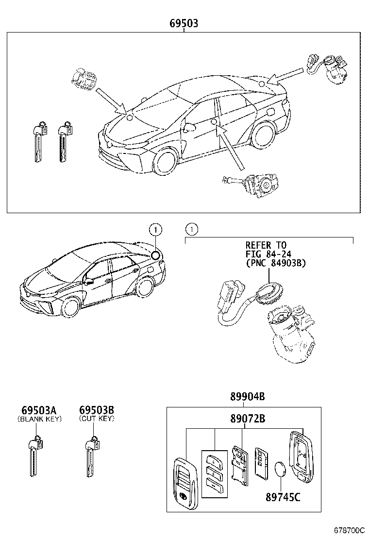 Toyota 69005-62030 CYLINDER SET, LOCK