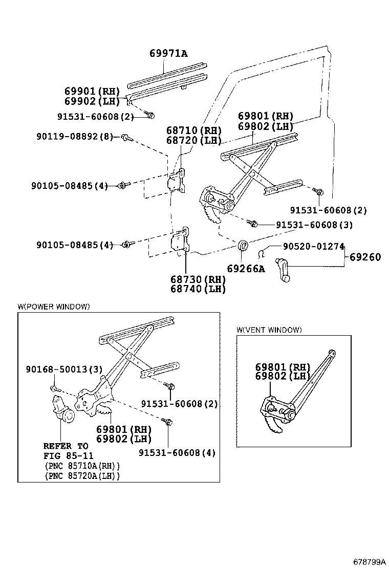 Toyota 69810-60330 REGULATOR SUB-ASSY, FRONT DOOR WINDOW, RH