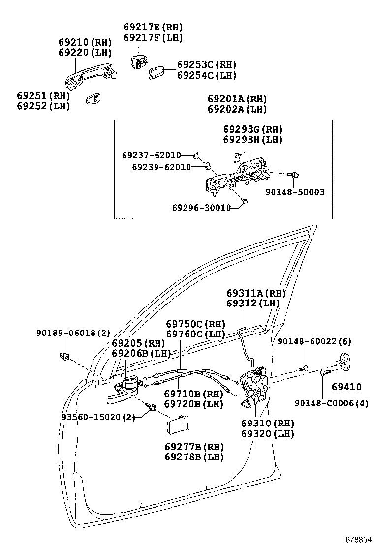 69205-60140-C0 HANDLE SUB-ASSY, FRONT DOOR INSIDE, RH product image