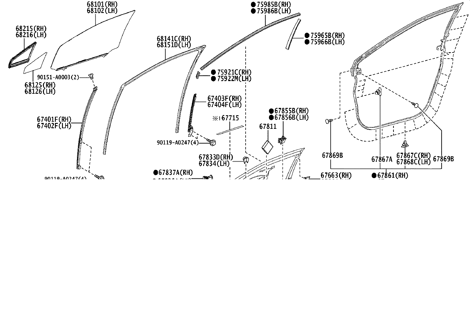 Toyota 67404-0E070 FRAME SUB-ASSY, FRONT DOOR, REAR LOWER LH