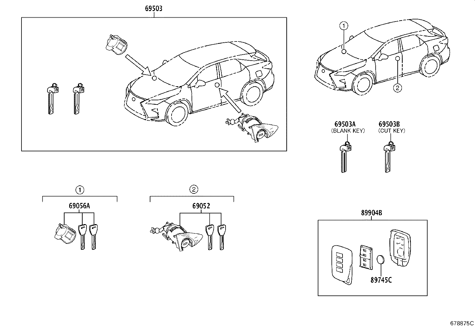 Toyota 69005-0E220 CYLINDER SET, LOCK