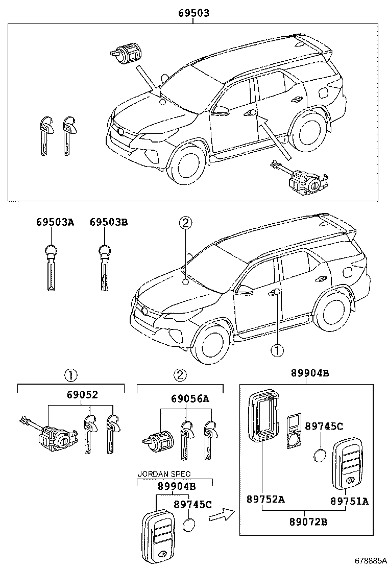 69052-0K080 CYLINDER & KEY SET, DOOR LOCK, LH product image
