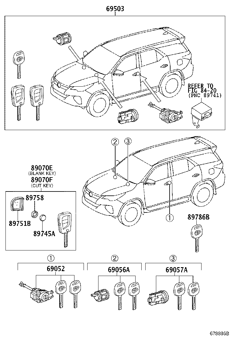 69052-0K080 CYLINDER & KEY SET, DOOR LOCK, LH product image