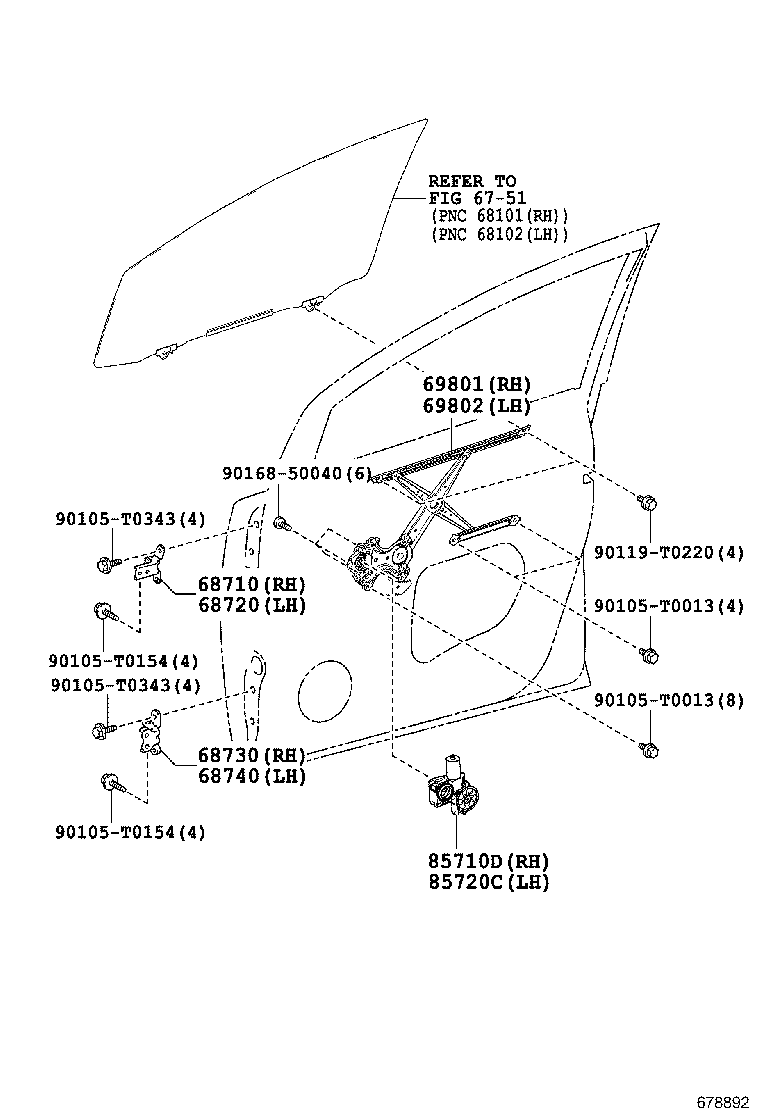 69801-0K100 REGULATOR SUB-ASSY, FRONT DOOR WINDOW, RH product image