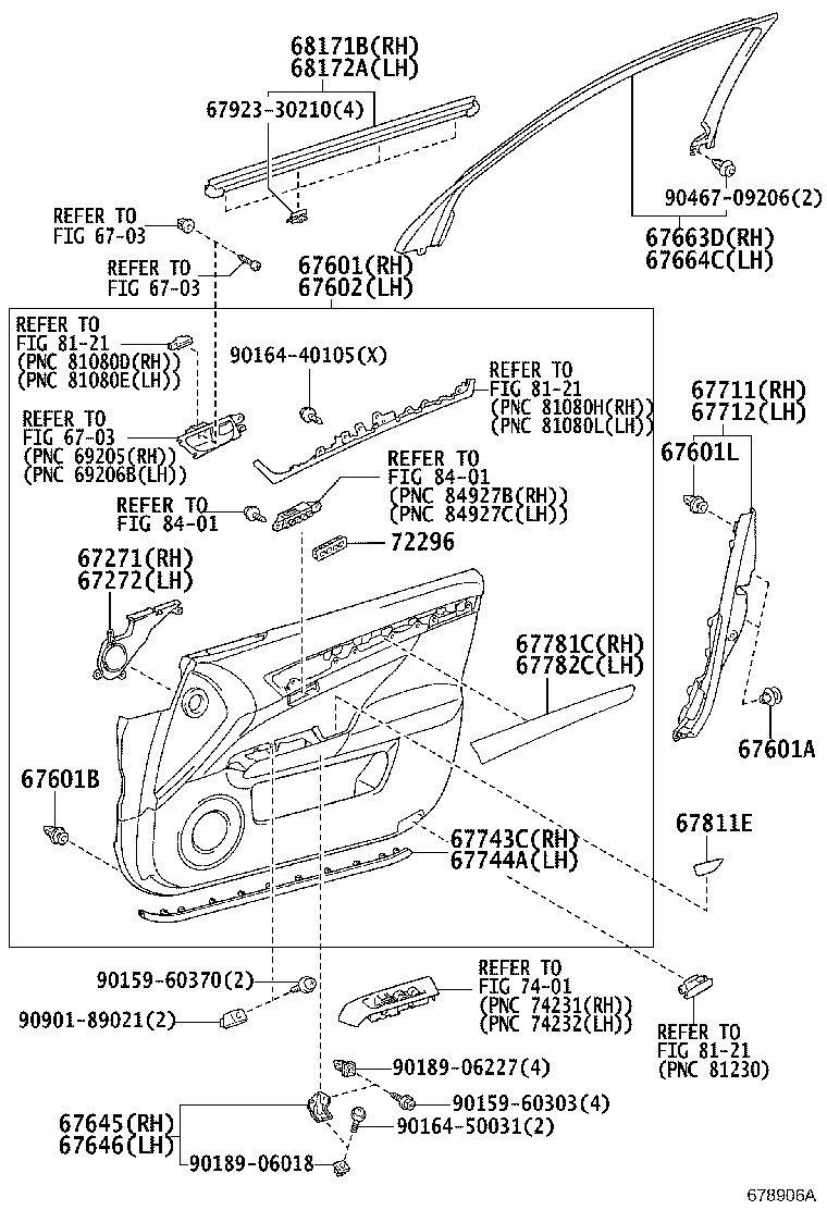 Toyota 67610-30P70-25 BOARD SUB-ASSY, FRONT DOOR TRIM, RH