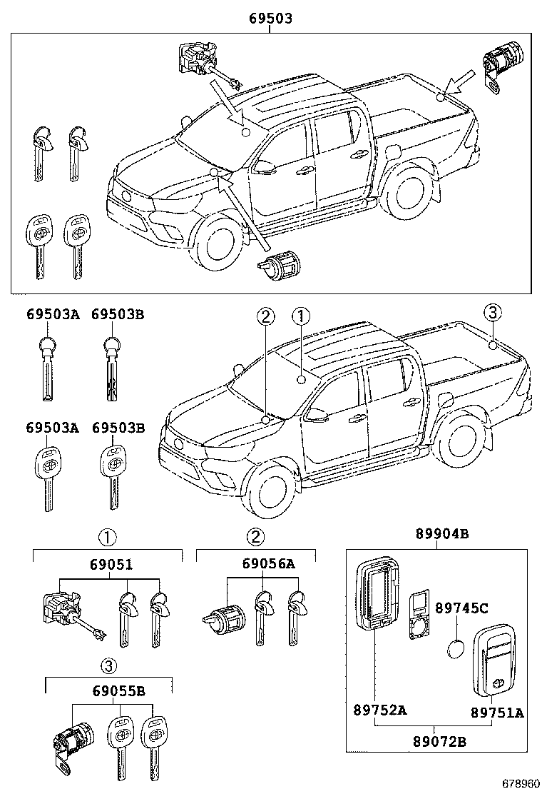 69005-0KB40 CYLINDER SET, LOCK product image