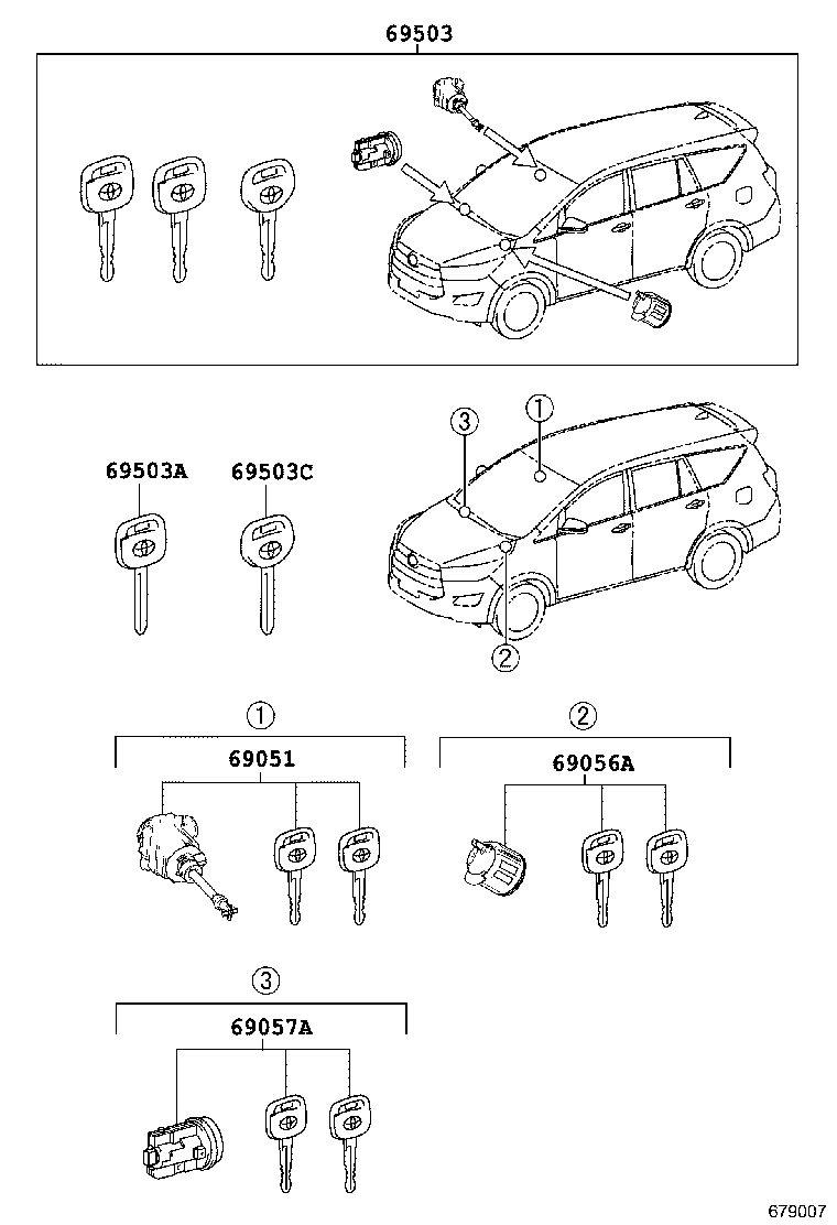 69005-0KG50 CYLINDER SET, LOCK product image