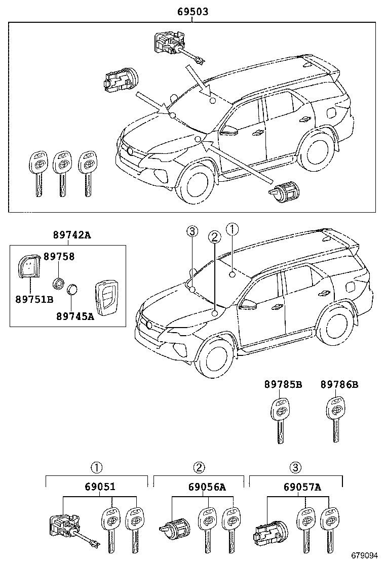 69052-0K080 CYLINDER & KEY SET, DOOR LOCK, LH product image