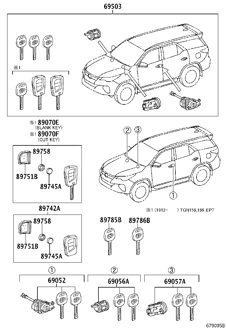 69052-0K080 CYLINDER & KEY SET, DOOR LOCK, LH product image