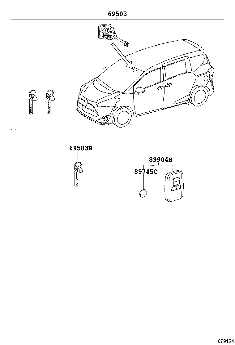 69005-0DC90 CYLINDER SET, LOCK product image