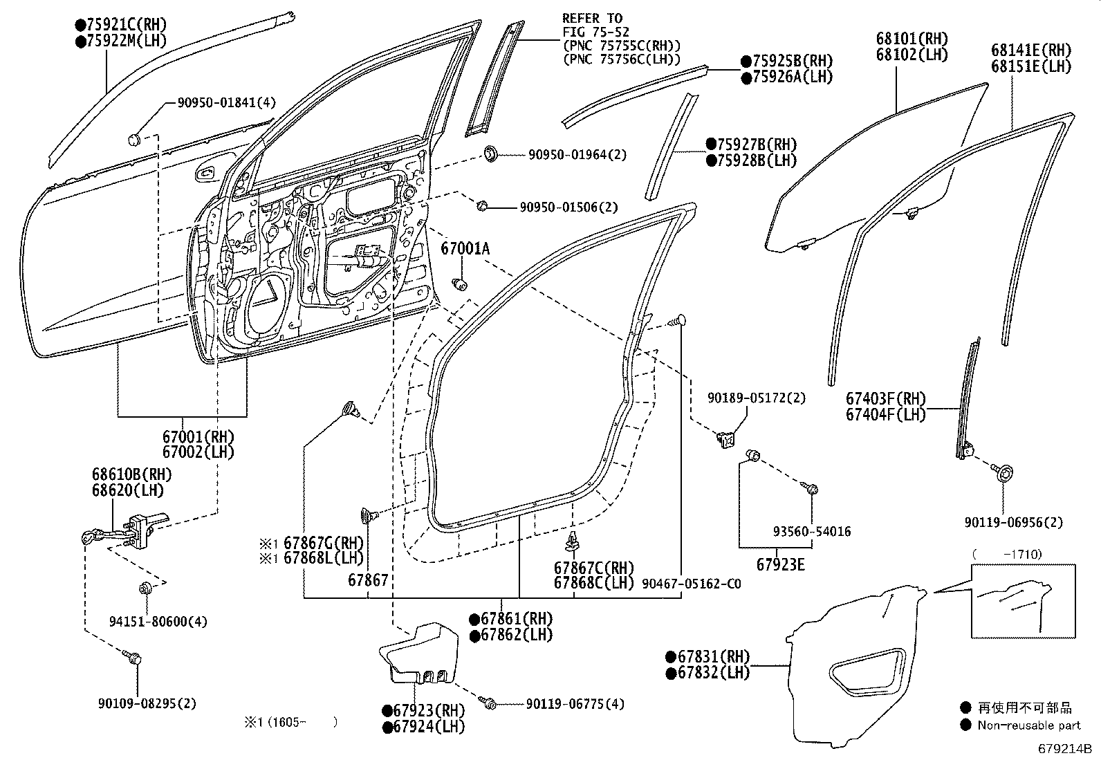 68101-60720 GLASS SUB-ASSY, FRONT DOOR, RH product image