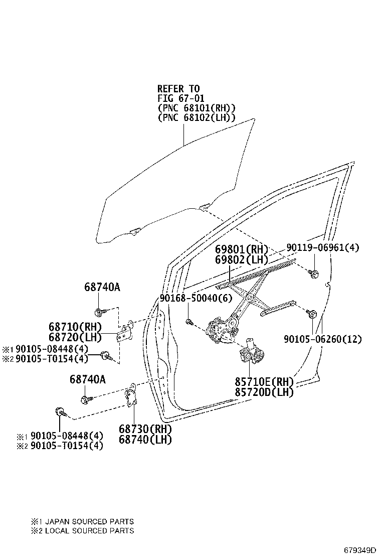 69802-02350 REGULATOR SUB-ASSY, FRONT DOOR WINDOW, LH product image