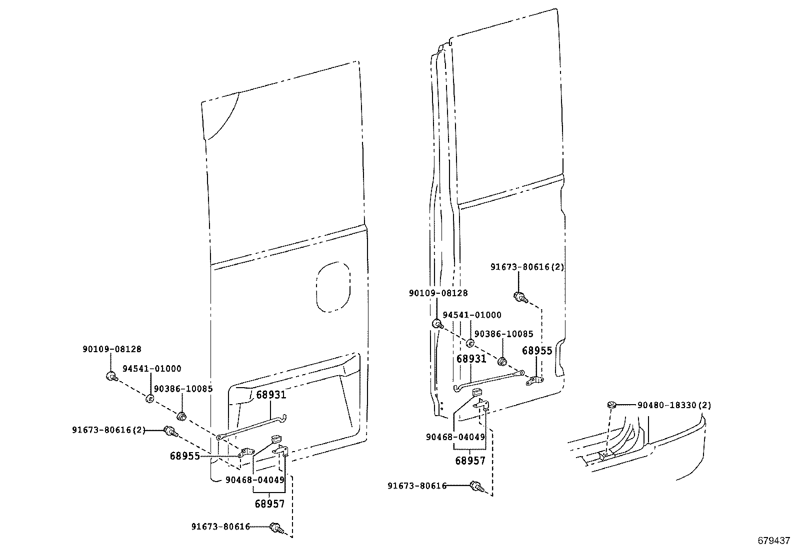 68950-36070 STAY ASSY, BACK DOOR, RH product image