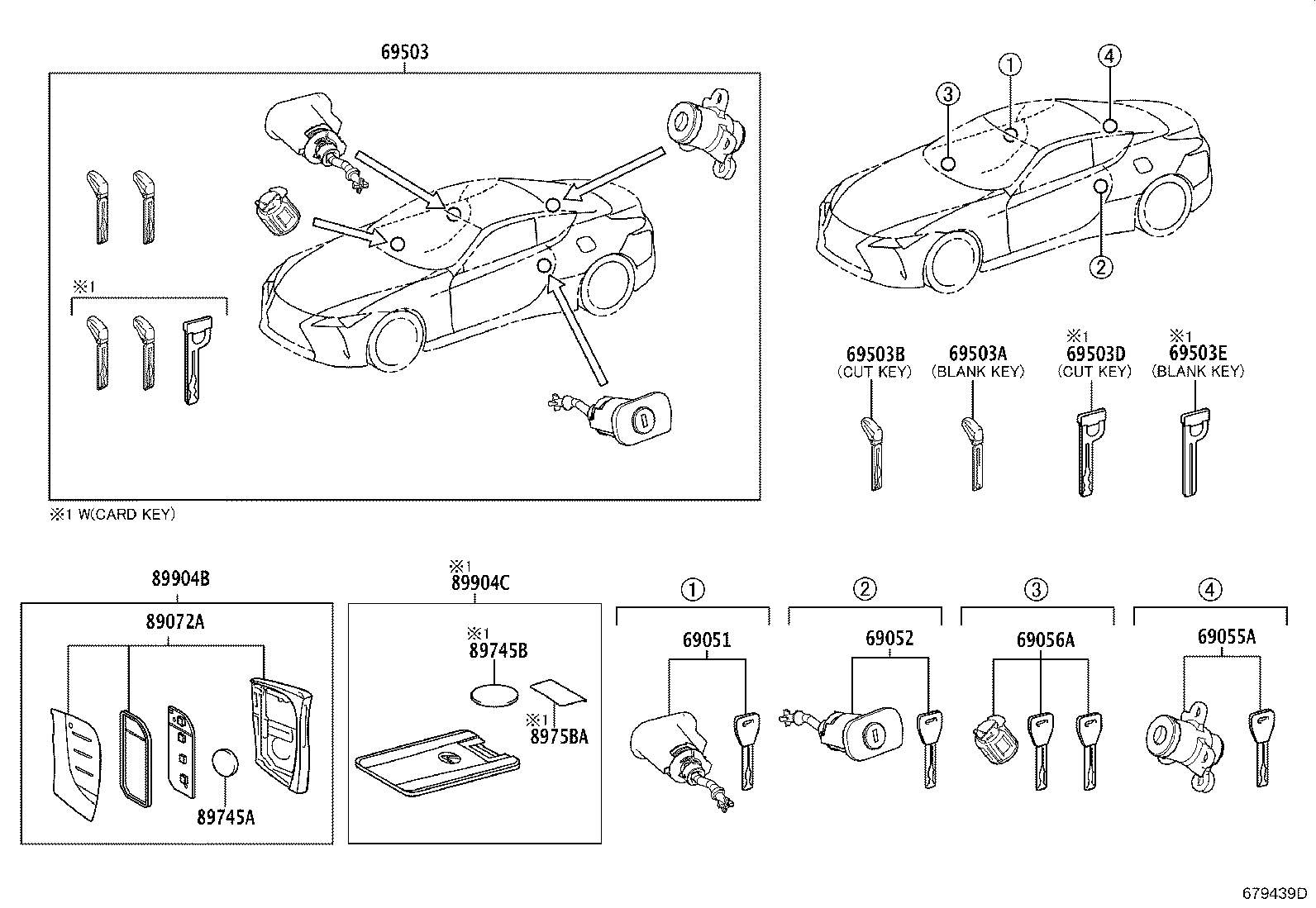 Toyota 69005-11050 CYLINDER SET, LOCK