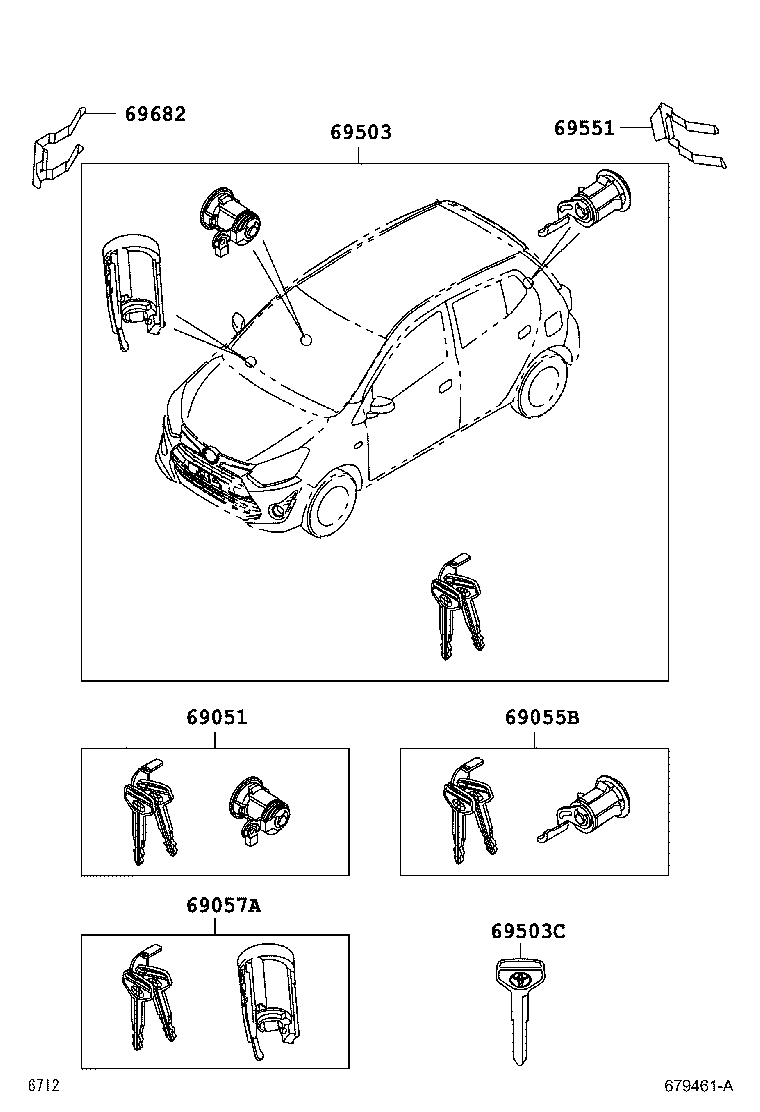 69052-BZ140 CYLINDER & KEY SET, DOOR LOCK, LH product image