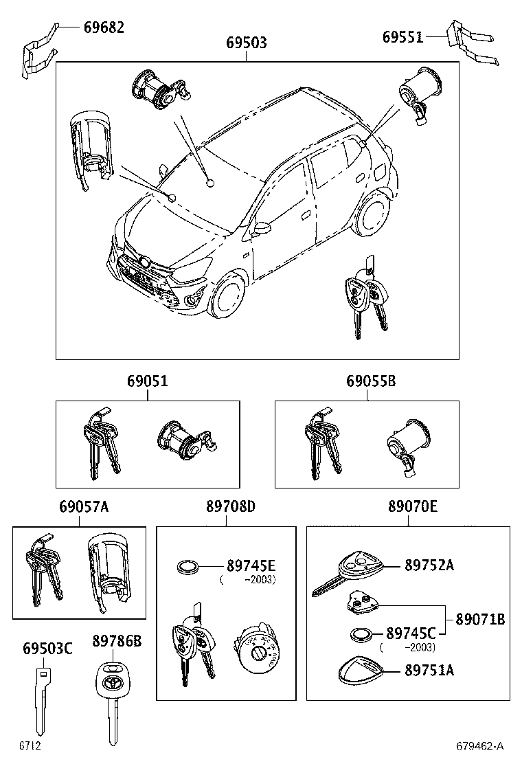 69052-BZ140 CYLINDER & KEY SET, DOOR LOCK, LH product image