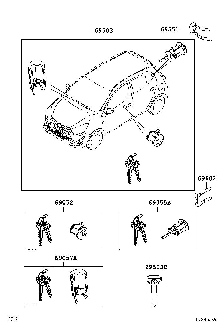 69052-BZ140 CYLINDER & KEY SET, DOOR LOCK, LH product image