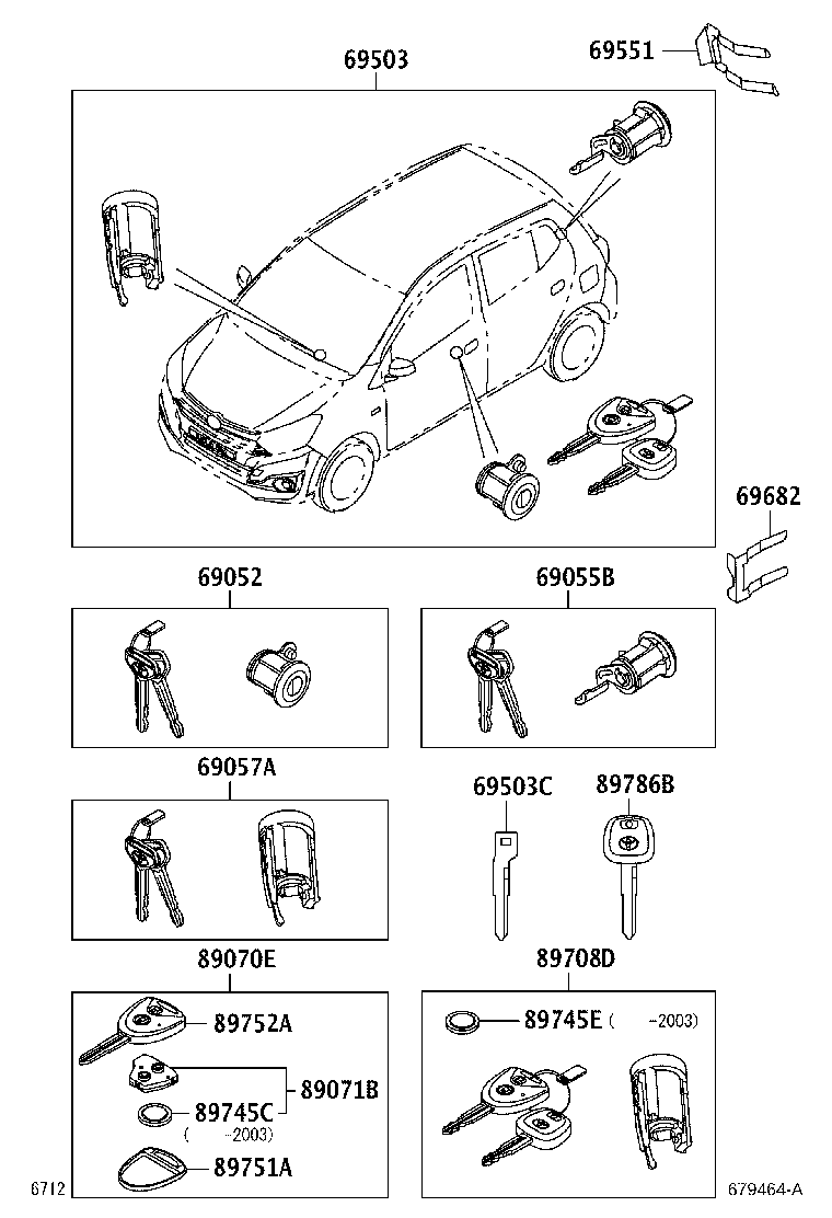 69052-BZ140 CYLINDER & KEY SET, DOOR LOCK, LH product image
