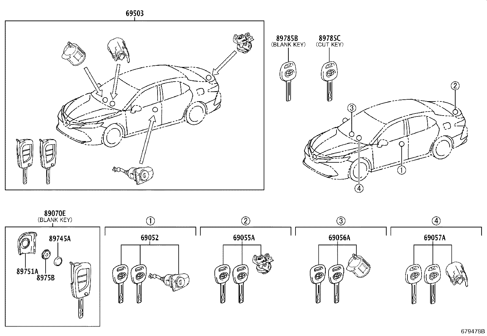 Toyota 69005-33D60 CYLINDER SET, LOCK